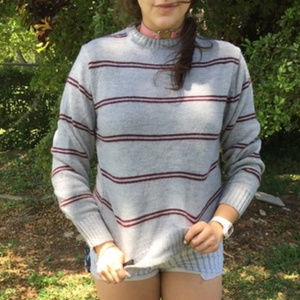 Le tigre grey and maroon striped cardigan sweater